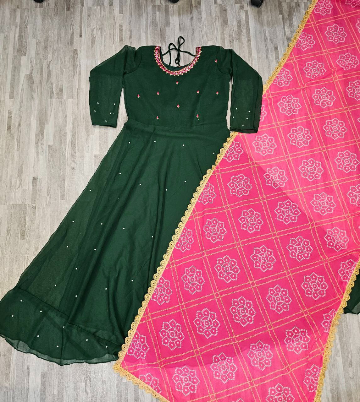 Georgette Gown Kurta & Dupatta Set