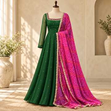 Georgette Gown Kurta & Dupatta Set — styled product view
