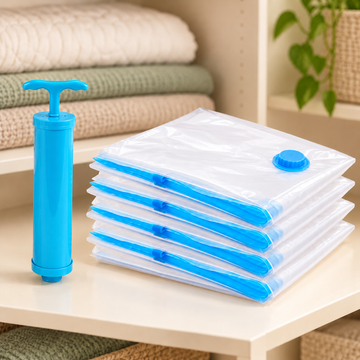 Reusable Ziplock Vacuum Storage Space Saver Plastic Bags — styled product view